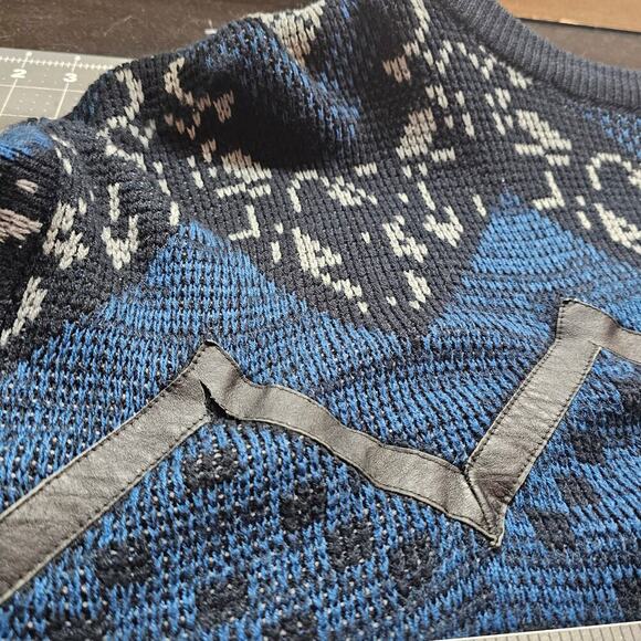Vintage Cosby Sweater Mens Large Black 90s Geometric Academia Retro Grandpa - Picture 9 of 9